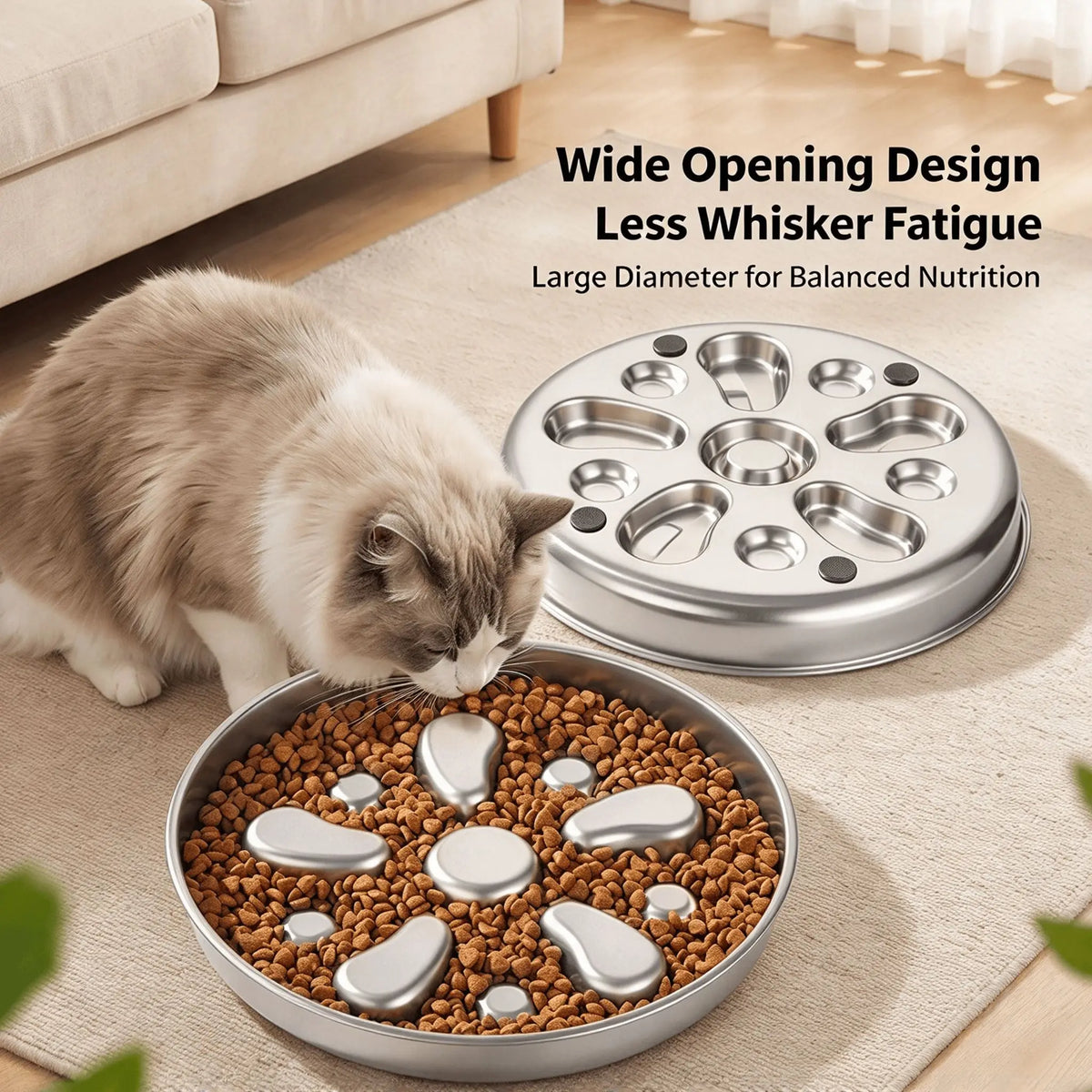 Large Stainless Steel Slow Feeder Dog Bowl, Flower-Shaped, Anti-Choking Non-Slip Pet Bowl, Wholesale