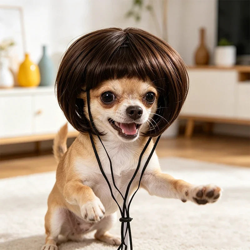 Dog Cat Clown Wig, Funny Pet Cosplay Wig with Adjustable Straps, Synthetic Short Bob Hairpiece for Halloween Party