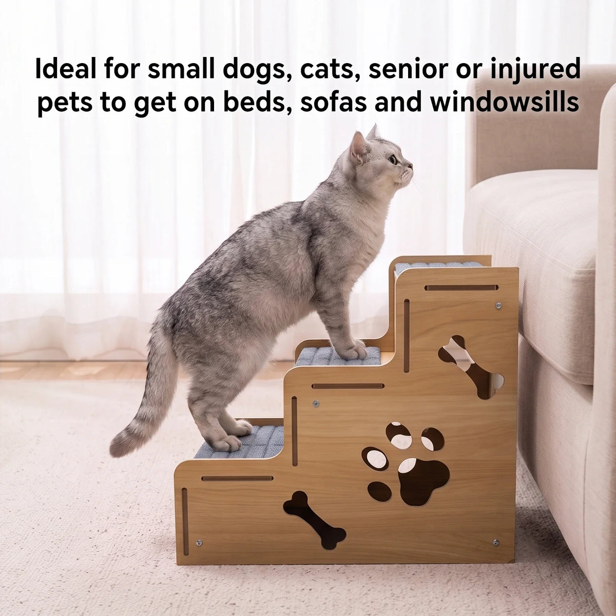 3 Step Wooden Pet Stairs Non Slip Dog Climbing Ladder for Small Dogs Cats Older Animals Climbing Ramp Pet Supplies