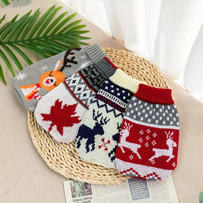 Christmas Style Pet Dog Sweater New Year Costume For Cat Cute Knitted Wool Puppy Clothes Warm Soft Winter Apparel For Medium Pet