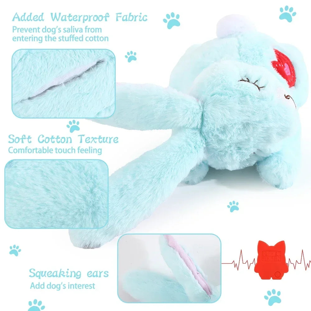Bunny Plush Dog Heartbeat Toy Puppy Anxiety Relief Calming Sleep Aid Comfort Pillow for Crate Training Small Puppies