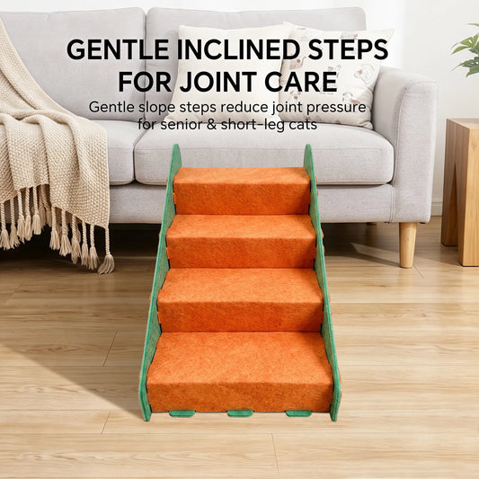Three-In-One Multi-Functional Cat Staircase - 4-Step Portable Pet Staircase, Suitable For Beds, Sofas, Cat Climbing Frames, Ramps, Headboard Ramps, Durable Felt Cat Beds And Scratching Posts, Stable Ladder Suitable For Kitten