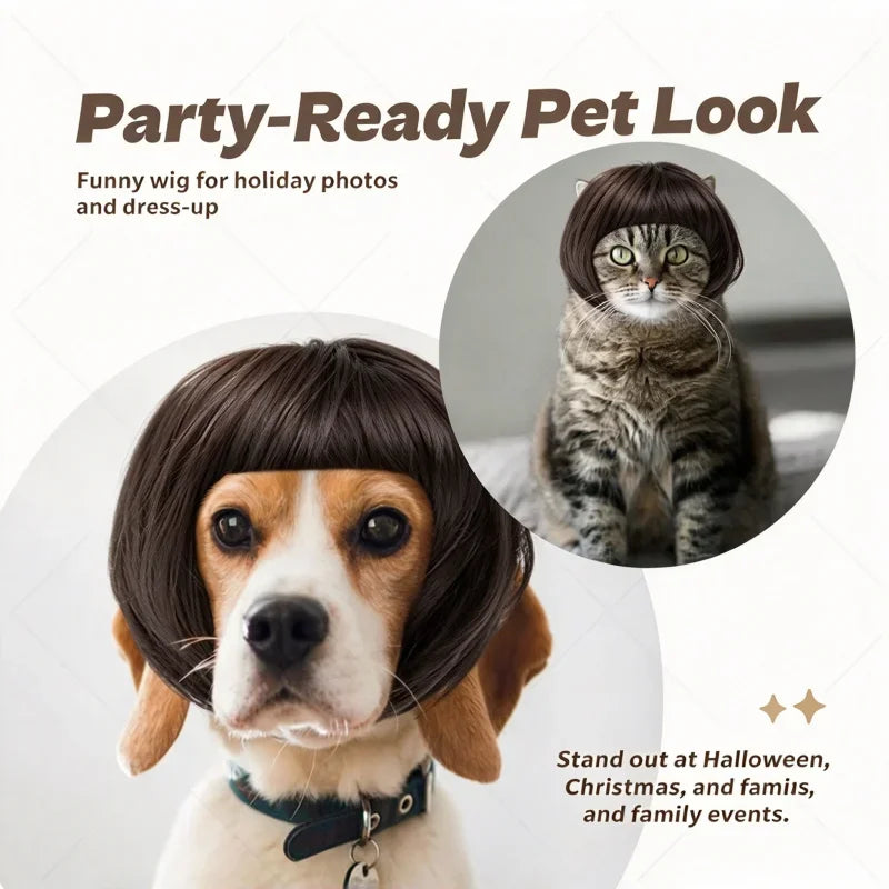 Dog Cat Clown Wig, Funny Pet Cosplay Wig with Adjustable Straps, Synthetic Short Bob Hairpiece for Halloween Party
