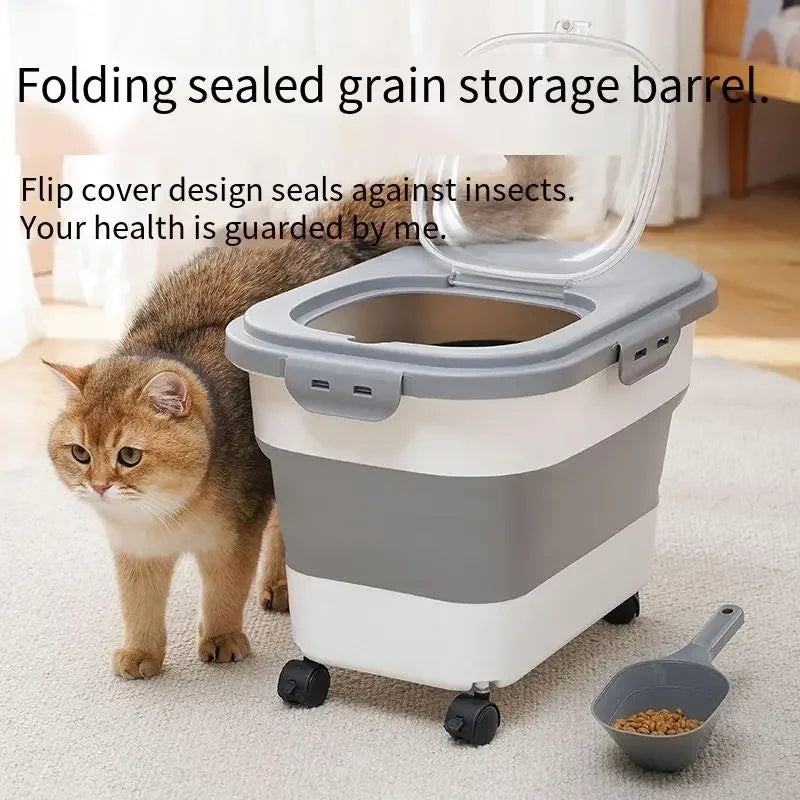 13/33LB Collapsible Cat Dog Food Storage Container, Airtight Sealing Dry Food Box with Lid for Kitchen Grain & Rice