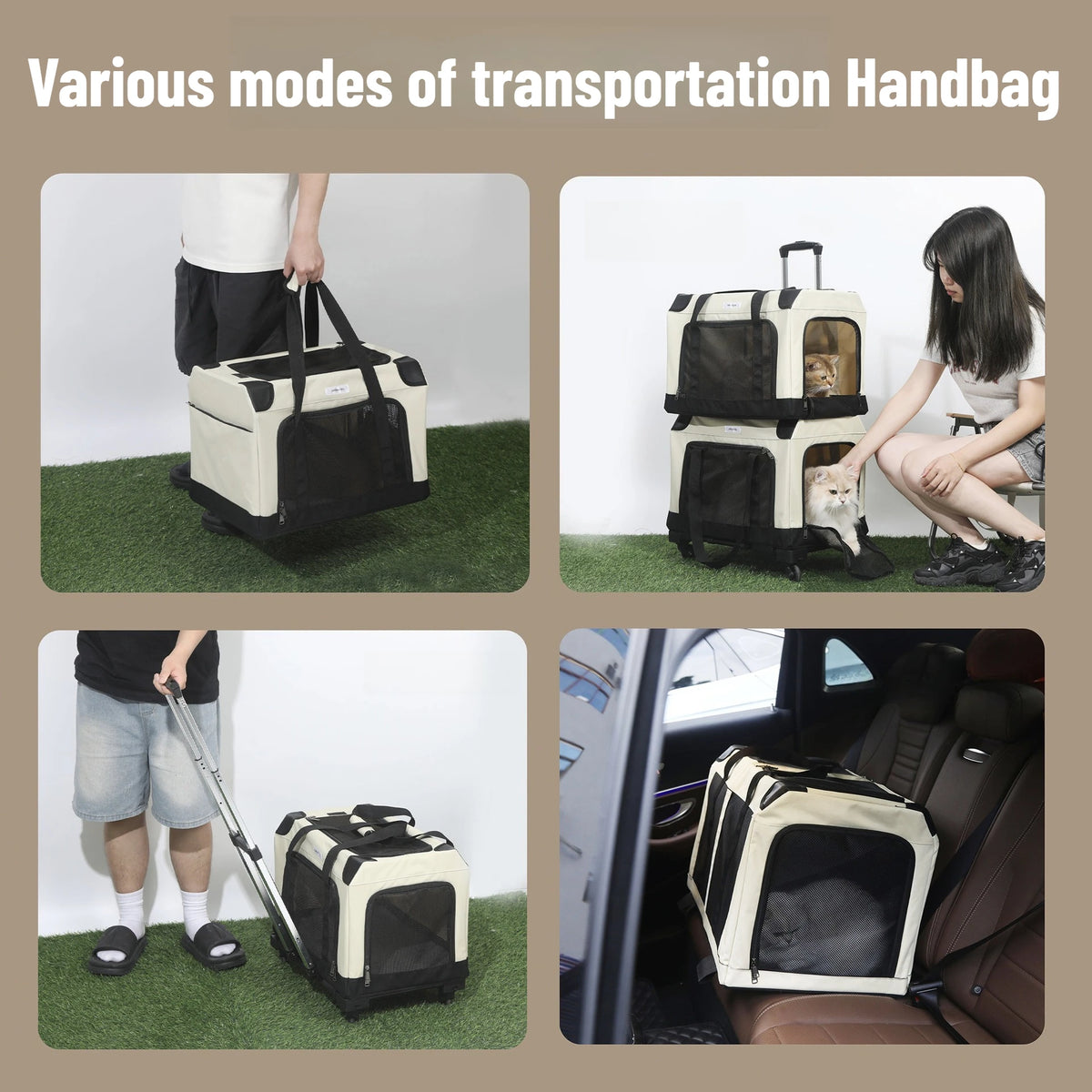 Portable Large Capacity Multi-Pet Travel Trolley Double Layer Cat Carrier Travel Bag Comfortable and Breathable for Camping