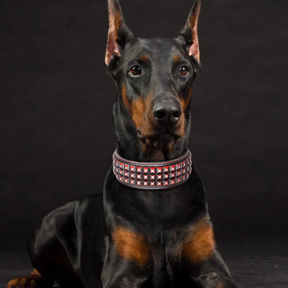 2inch Wide Luxury Genuine Leather Dog Collar Durable Metal Rivet Collars Cool Collars for Medium lagre Dogs German Shepherd