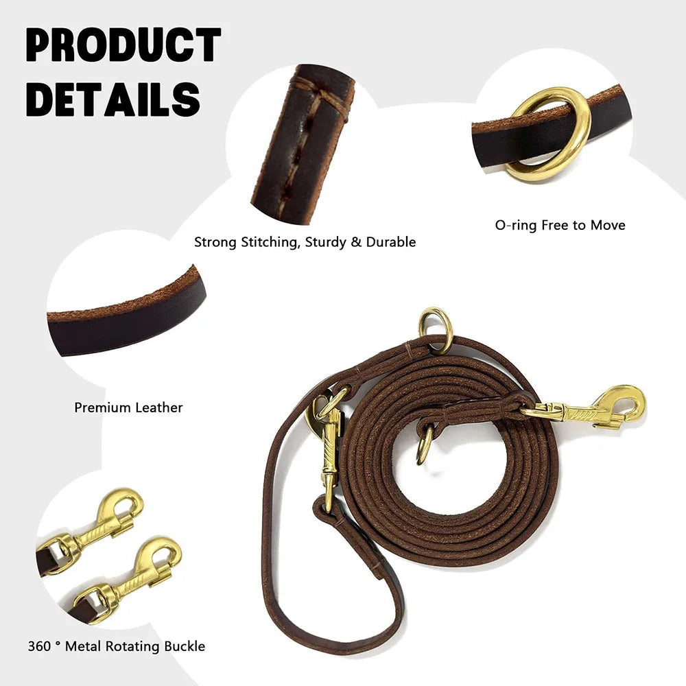Multi Function Leather Dog Leads Hands Free Dog Running Leash Genuine Leather Dog Double Leash for Walking Two Dogs Pet Supplies