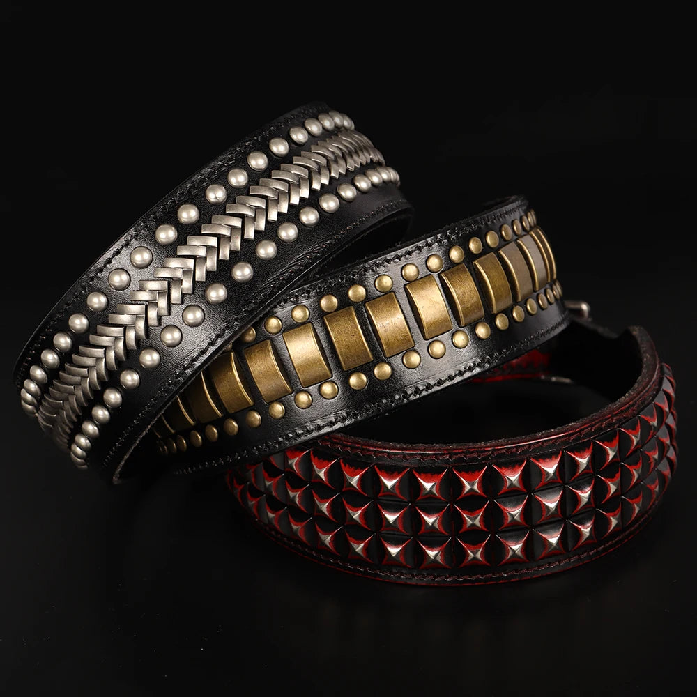 2inch Wide Luxury Genuine Leather Dog Collar Durable Metal Rivet Collars Cool Collars for Medium lagre Dogs German Shepherd