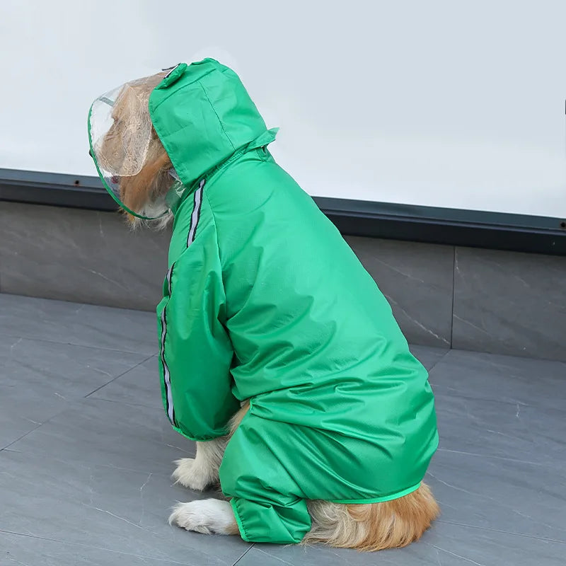 Fun Cartoon Puppy Four-Legged Raincoat Waterproof High Visibility Reflective Hooded Rain Jacket Ventilated Lined Outdoor Rain Suit for Dogs Cats