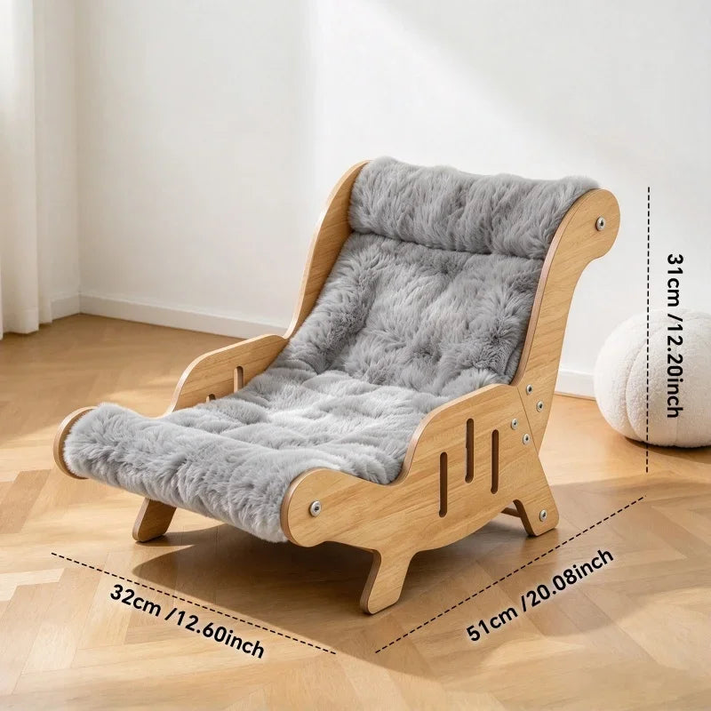 Christmas Warm Plush Cat Lounge Chair, Ergonomic Wooden Cat Bed, Cozy Elevated Indoor Pet Sofa Furniture