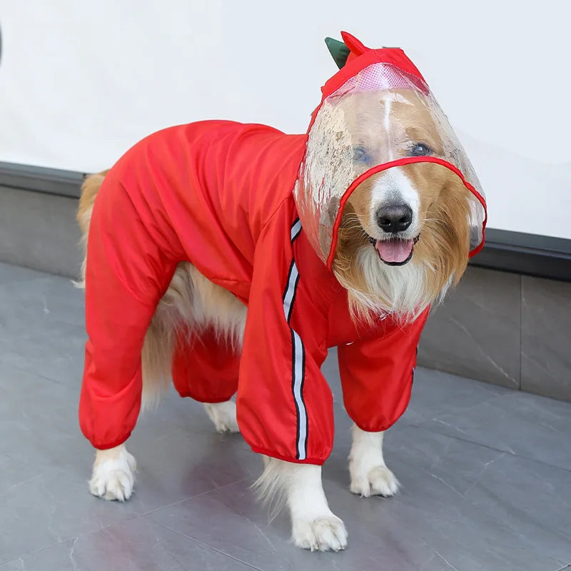 Fun Cartoon Puppy Four-Legged Raincoat Waterproof High Visibility Reflective Hooded Rain Jacket Ventilated Lined Outdoor Rain Suit for Dogs Cats