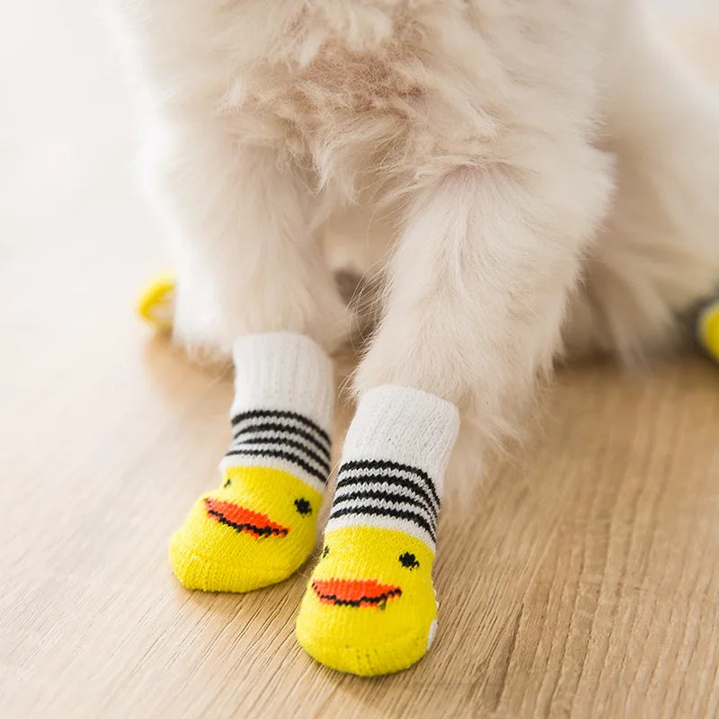 4pcs/set Dog Socks Cute Pattern Foot Covers Warm Anti Slip Shoes Puppy Paw Protector Christmas Gift for Puppy Cat Dogs