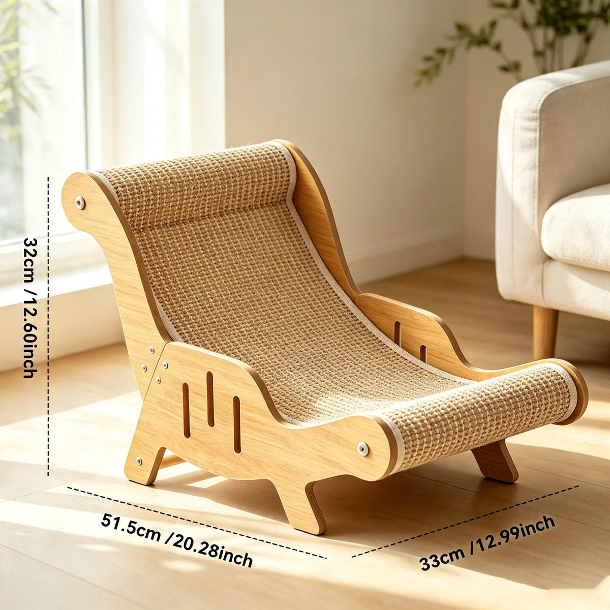 Sisal Cat Chair Wooden Cat Lounge Chair Pet-Friendly Multi-Functional Cat Scratcher Cat Scratch Chair for Playing Cat Supplies