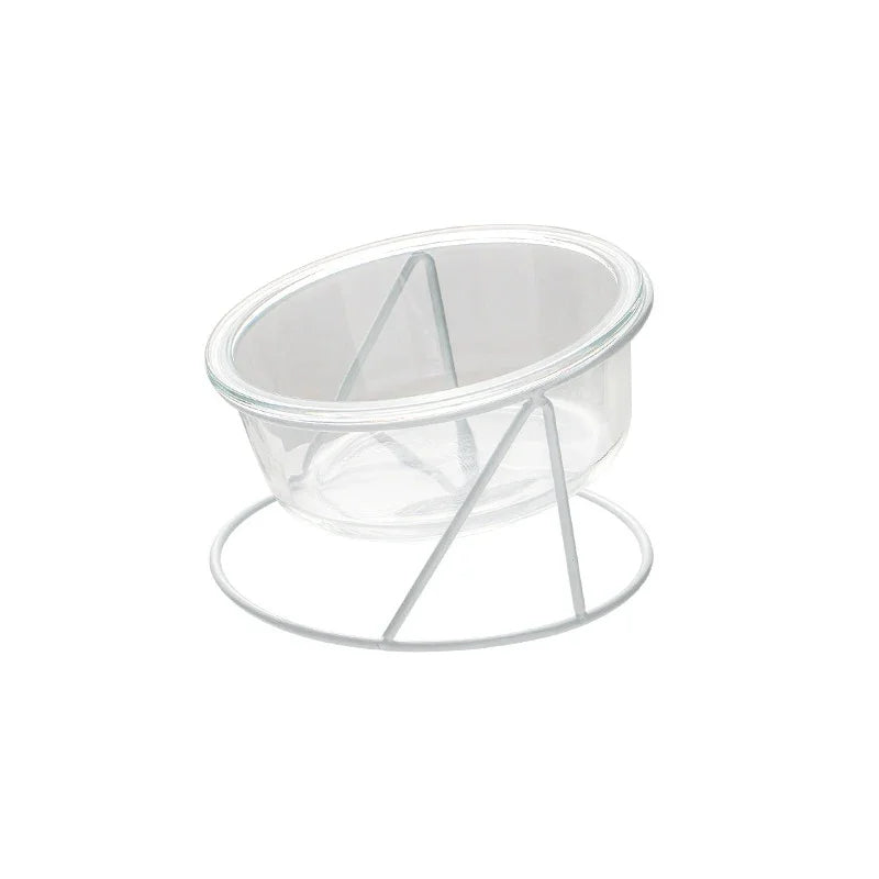 Cat Glass Food Water Bowl Elevated Small Dog Double Drinking Eating Bowls Pet Transparent Feeding Basin with Stand