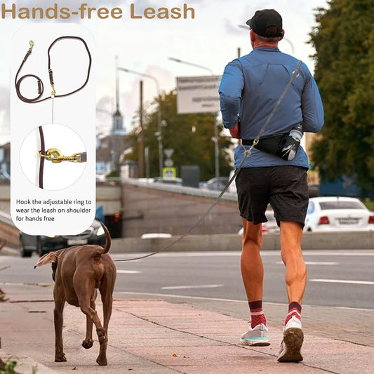 Multi Function Leather Dog Leads Hands Free Dog Running Leash Genuine Leather Dog Double Leash for Walking Two Dogs Pet Supplies