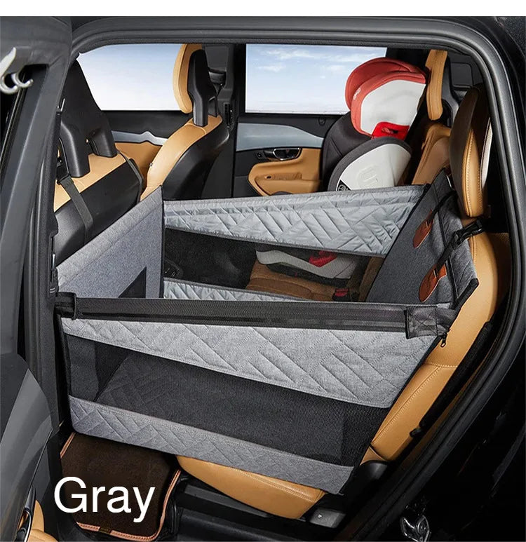 Car Pet Seat Cover Waterproof Hard-Bottom Rear Seat Dog Mat with Mesh Design Car Hammock Pet Bed for Dogs Cats Travel Accessory