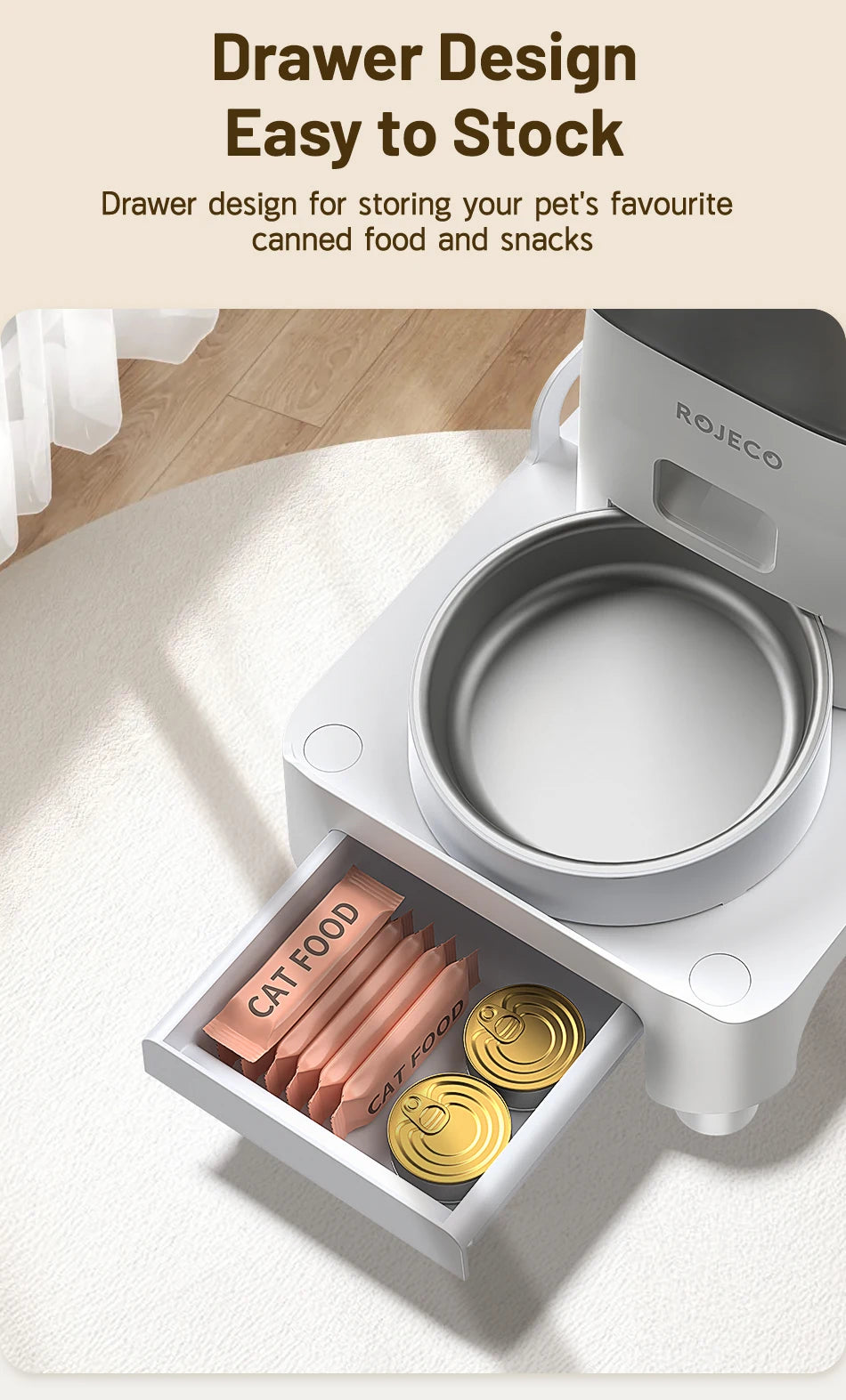 ROJECO Multifunction Feeder Elevated Bracket Pet Single and Double Bowl Food Dispenser Adjustable Height Size For Cat Dog Feeder