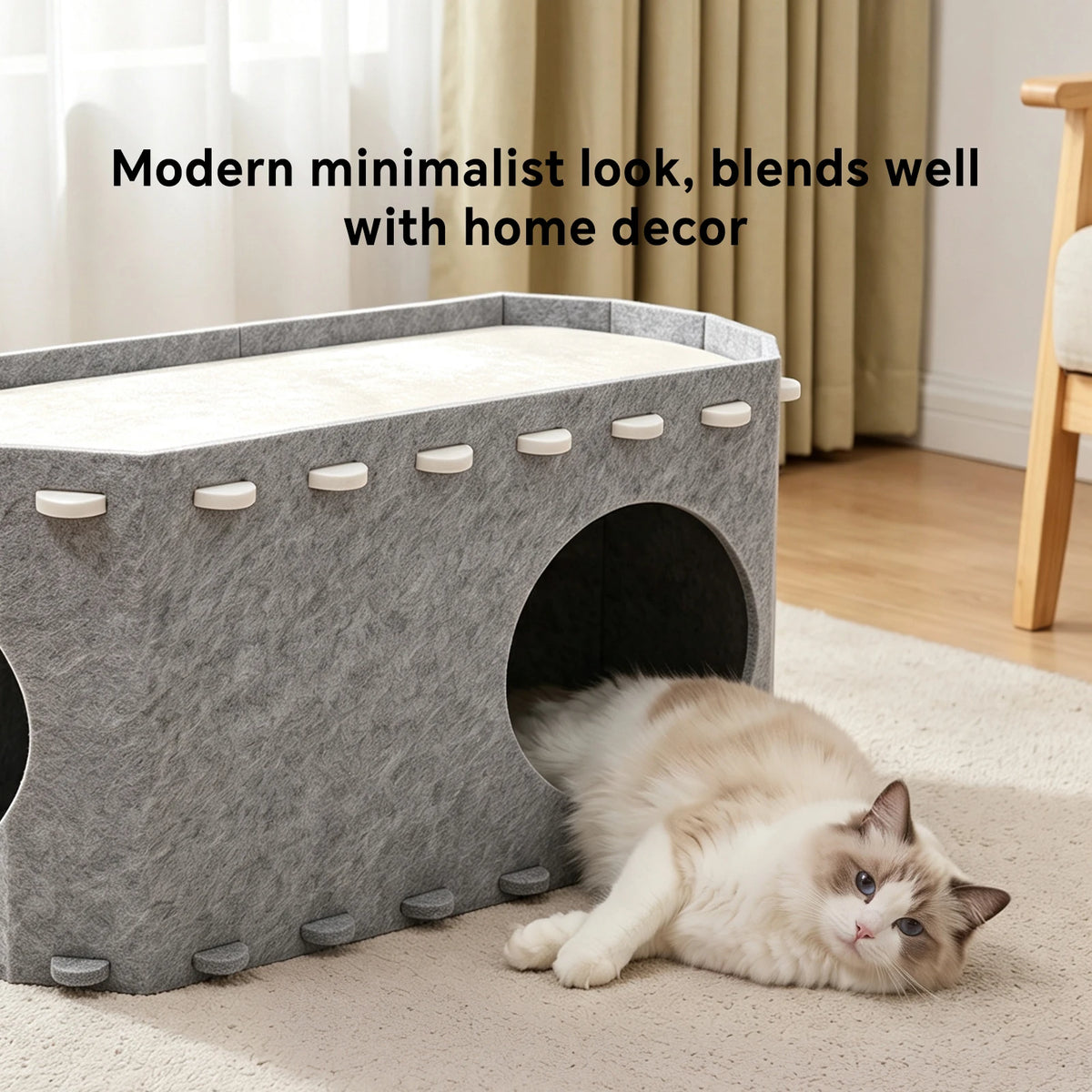 Felt Cat Bed Tunnel, Ventilated Semi-Enclosed Pet House, Detachable And Easy-To-Clean Cat Cave, Soft Thick Felt Sleeping Nest, Indoor Resting And Hiding Spot, Comfortable All-Season Pet Furniture For Home Decoration.