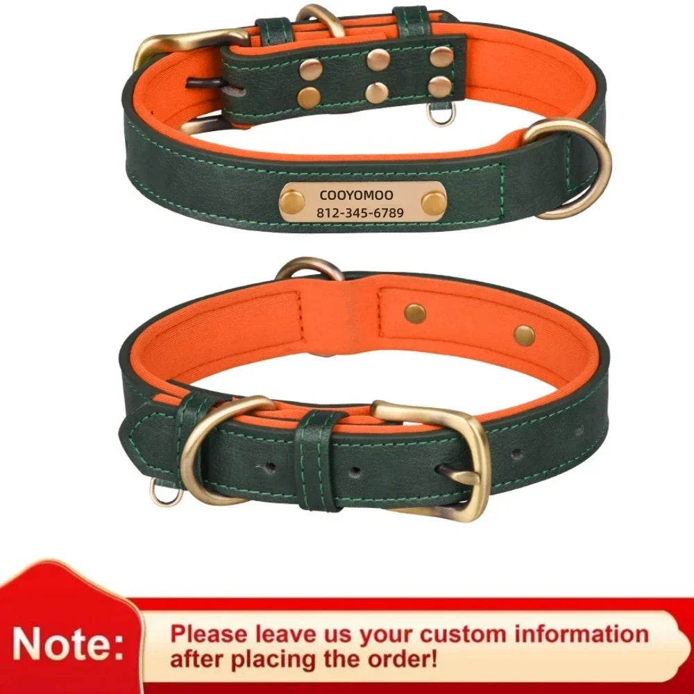 Custom Leather Dog Collar Soft Padded Dog Collars Personalized Pet ID Necklace Free Engraved Name Paw For Small Medium Dogs Pug