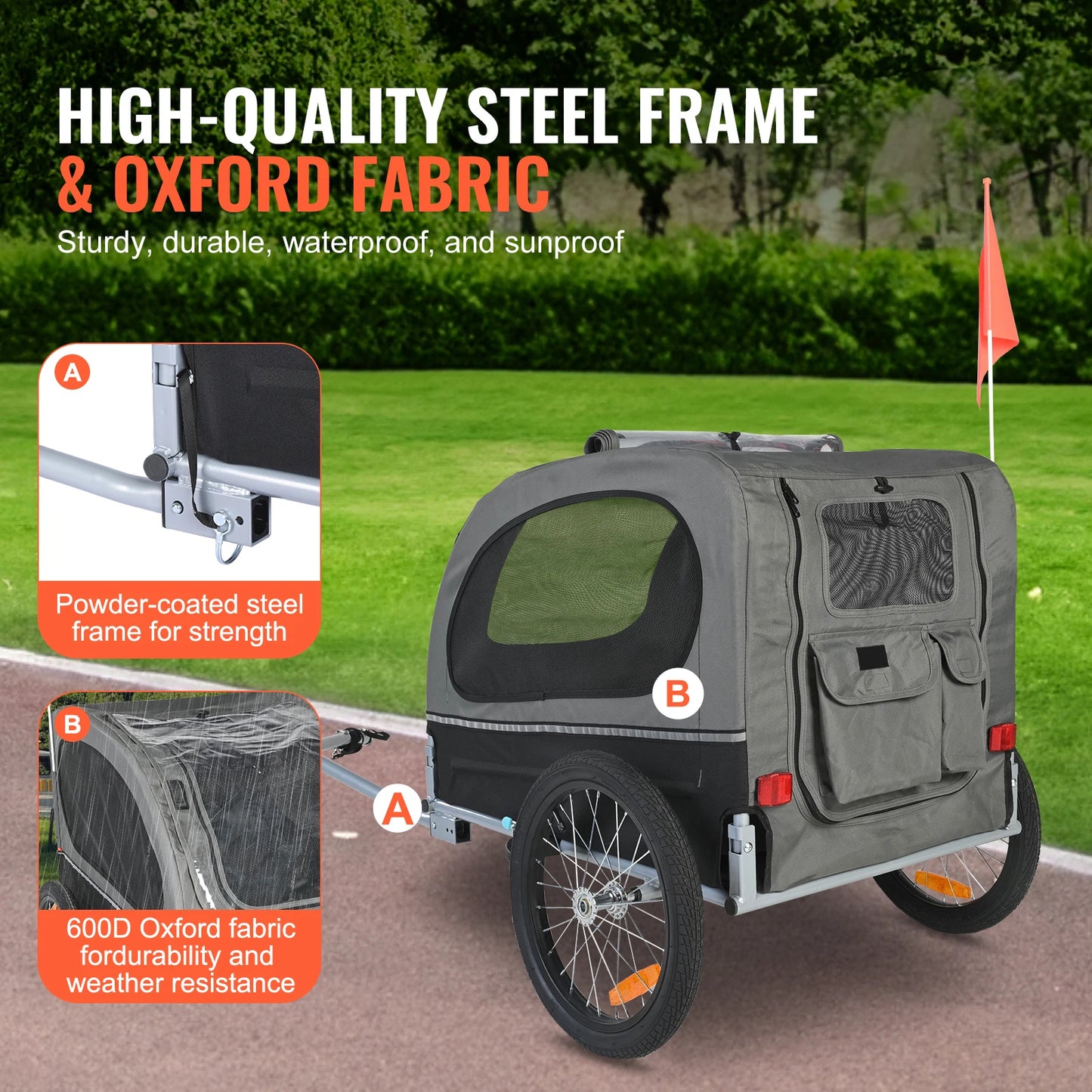 88 lbs Dog Bike Trailer Pet Cart Bicycle Carrier with Wheels Coupler Reflectors Flag Collapsible to Store for Dogs