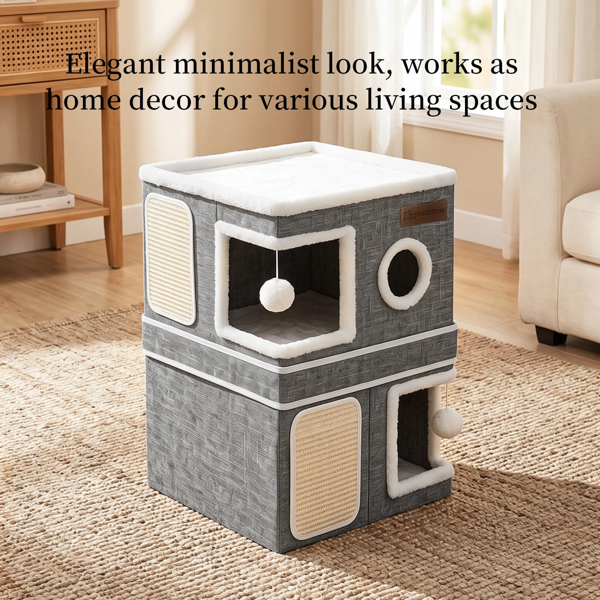 Christmas Pet Gift - Double-Layer Multi-Hole Cat House, Multi-Functional Foldable Cat Cave Hiding Place, Equipped With Sisal Scratching Post And Double Hanging Ball Toys, Double Compartments Pet Shelter, Suitable For Kittens