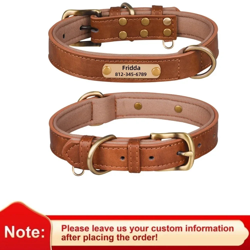 Custom Leather Dog Collar Soft Padded Dog Collars Personalized Pet ID Necklace Free Engraved Name Paw For Small Medium Dogs Pug