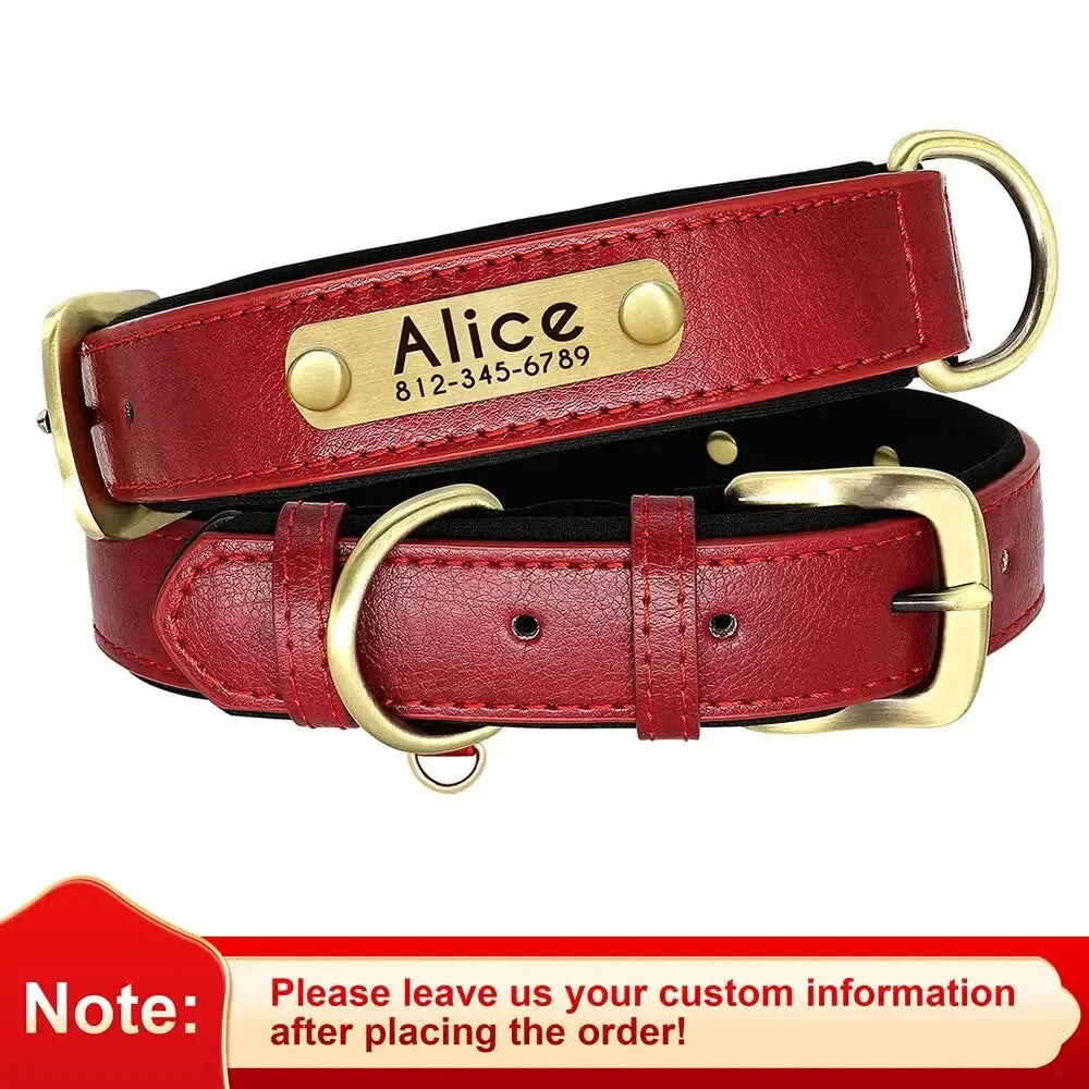 Custom Leather Dog Collar Soft Padded Dog Collars Personalized Pet ID Necklace Free Engraved Name Paw For Small Medium Dogs Pug