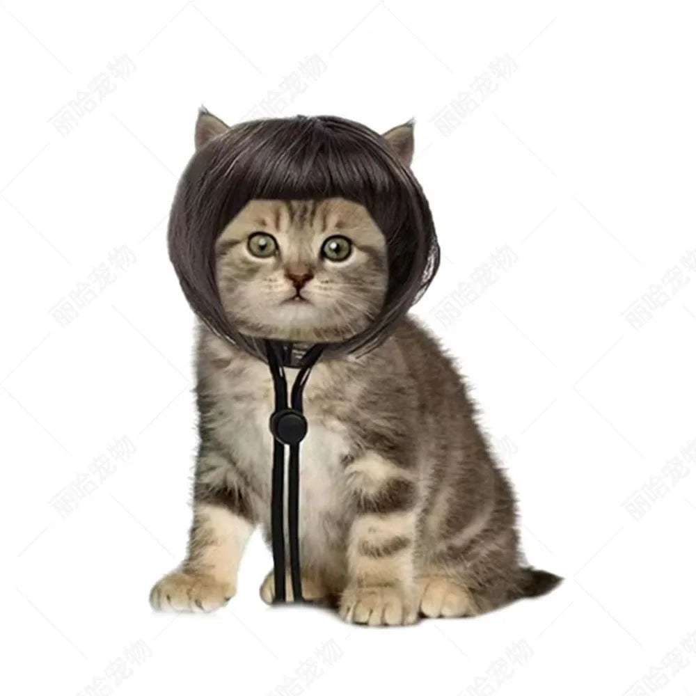Dog Cat Clown Wig, Funny Pet Cosplay Wig with Adjustable Straps, Synthetic Short Bob Hairpiece for Halloween Party
