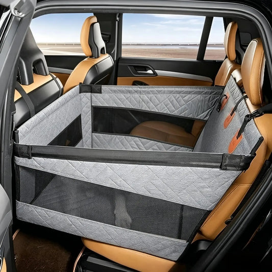 Car Pet Seat Cover Waterproof Hard-Bottom Rear Seat Dog Mat with Mesh Design Car Hammock Pet Bed for Dogs Cats Travel Accessory