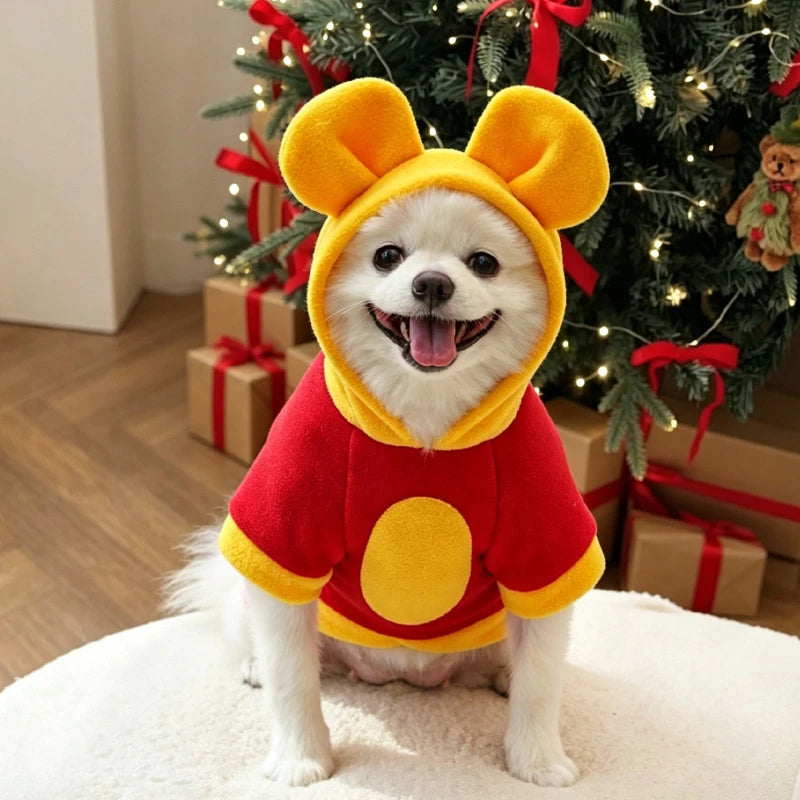 Pet winter clothes and clothing for cats, dogs, cartoon with fleece caps, small dogs, teddy pets