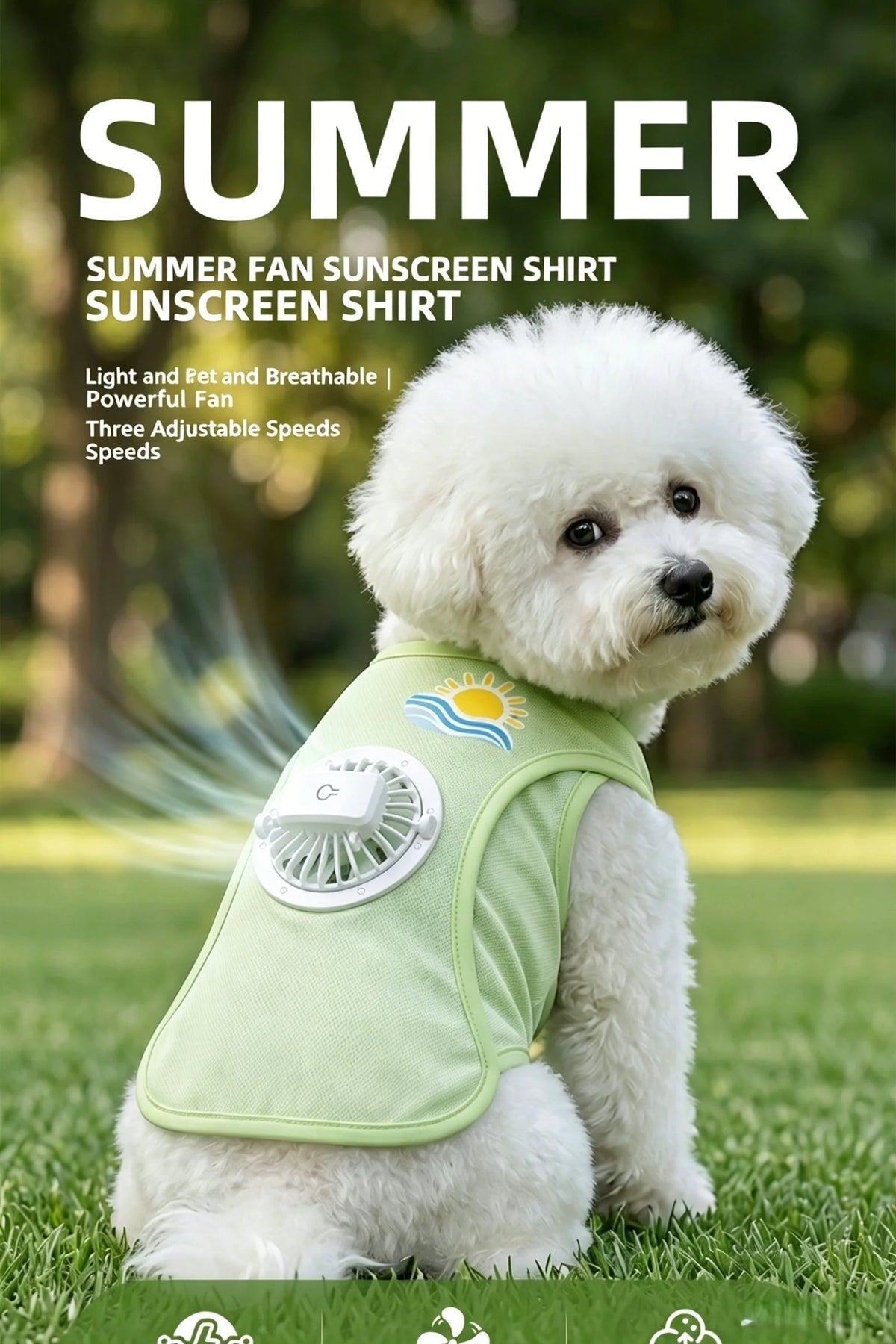 Puppy Summer Cool Vest Detachable USB Fan UV Protective Tank Top 3 Speed Ventilated Ice Silk Outfit for Small Medium Dogs Outdoor Activity