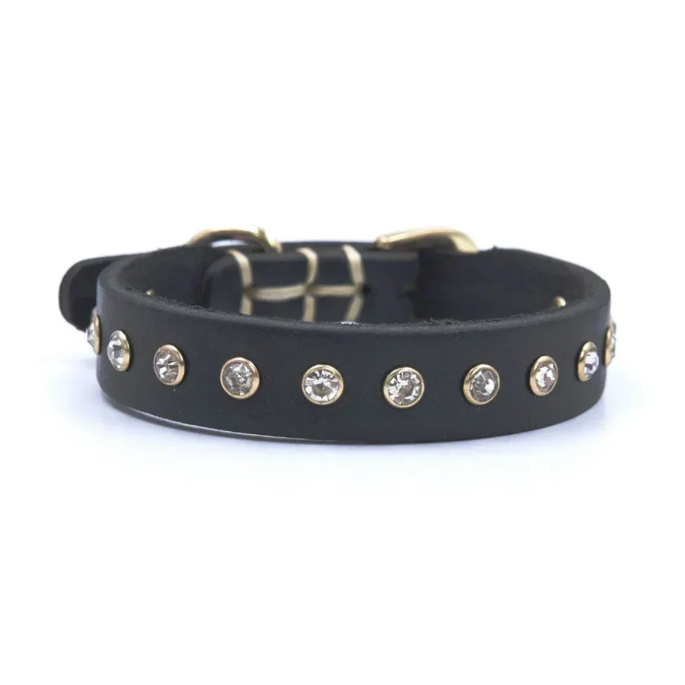 Rhinestone Puppy Dog Cat Collar Bling Kitty Collar Handmade Genuine Leather Crystal Diamond Small Pet Collar Kittens Accessories