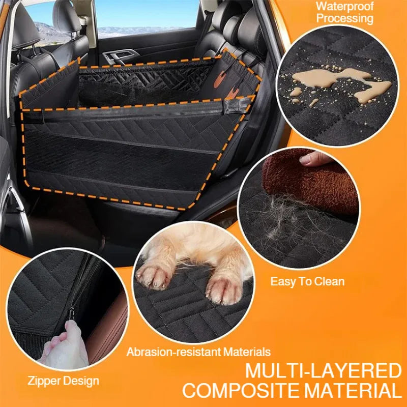 Car Pet Seat Cover Waterproof Hard-Bottom Rear Seat Dog Mat with Mesh Design Car Hammock Pet Bed for Dogs Cats Travel Accessory