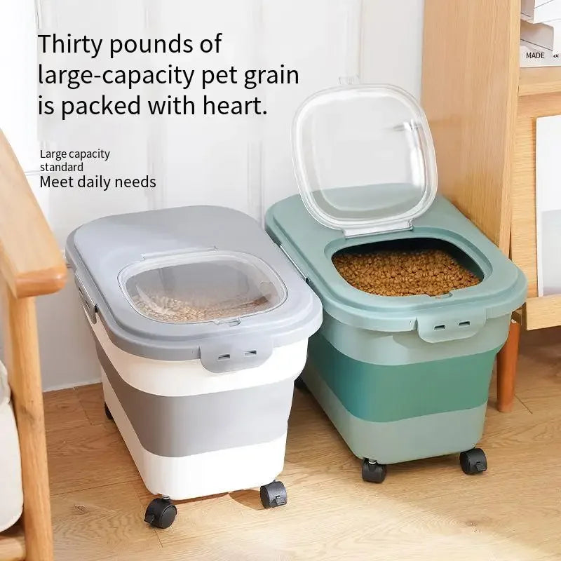13/33LB Collapsible Cat Dog Food Storage Container, Airtight Sealing Dry Food Box with Lid for Kitchen Grain & Rice