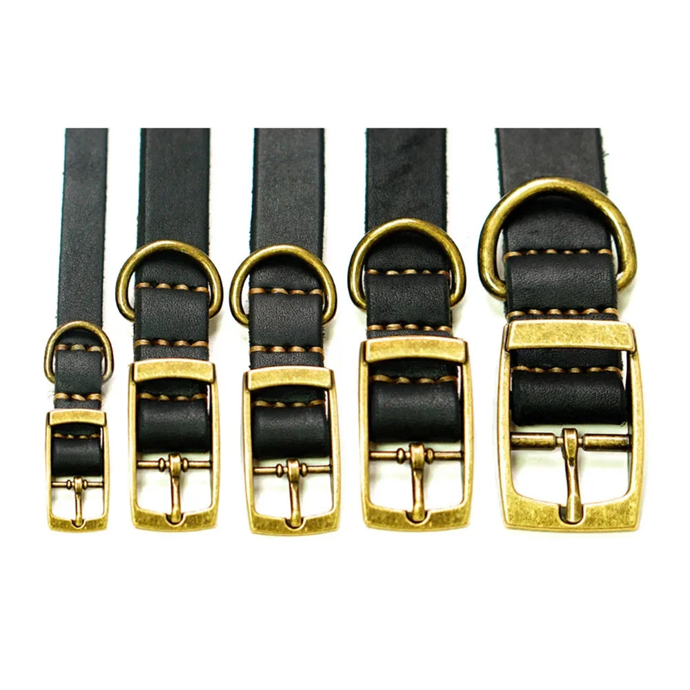 Genuine Leather Dog Collar Solid Durable Dogs Puppy Pet Collar For Small Medium Large Dogs French Bulldog Leather Cat Necklace