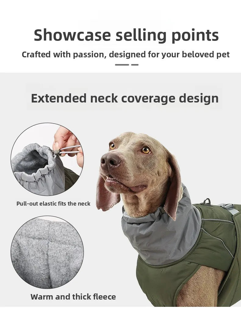 Winter Waterproof Dog Jacket with Reflective Strips, Thick Warm Coat for Pets, Adjustable with D-Ring, S-3XL
