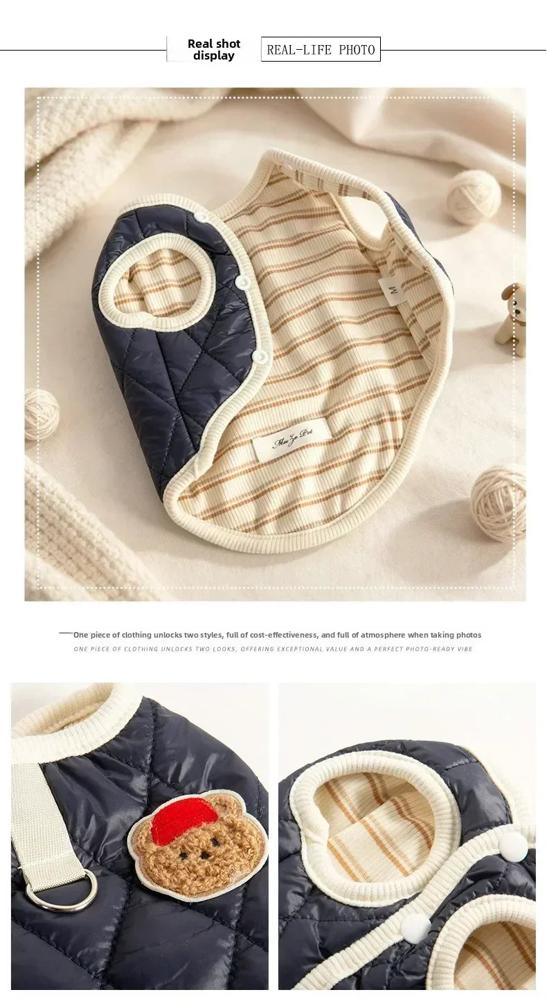 Autumn Winter Warm Reversible Quilted Vest for Small Dogs Teddy Schnauzer and Cats Double Sided Cold Resistant Pet Clothing