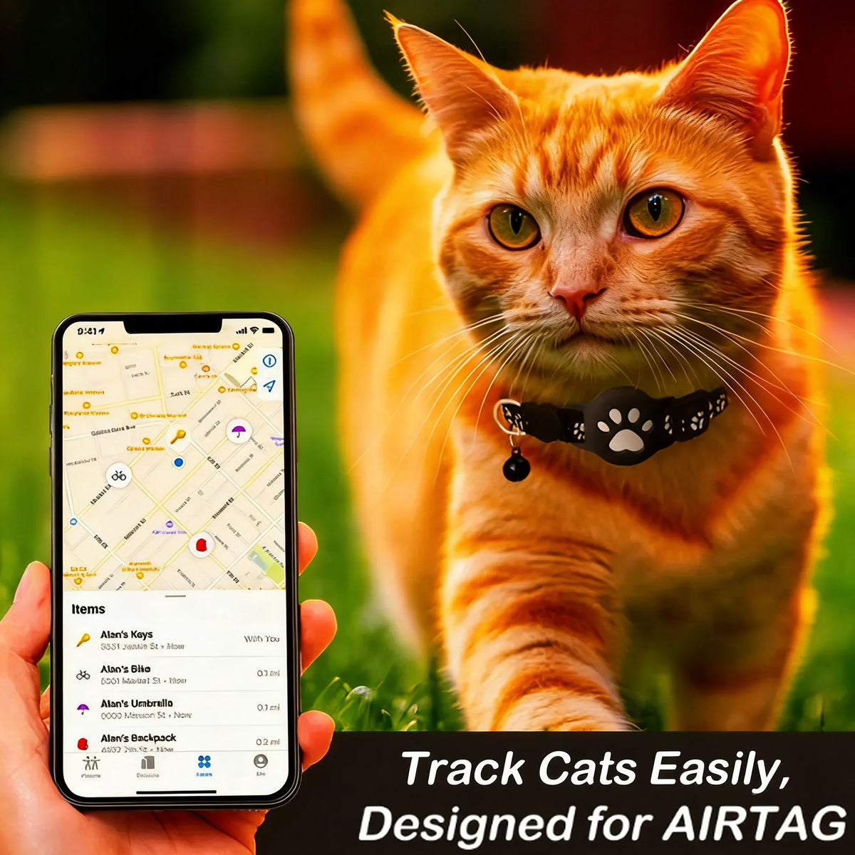 AirTag Cat Collar Reflective Paw Pattern Fit iOS Android System Quick Release Buckle Waterproof Anti-Lost Collar for Small Cats