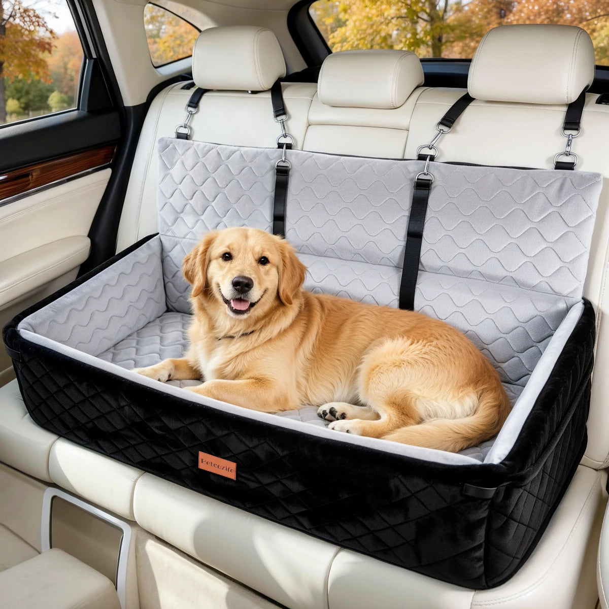 Extra Large Dog Car Seat, Dog Bed for Large Dogs Up to 120lbs Multi-Functional Dog Booster Seat with Thick Cushion & Leashes