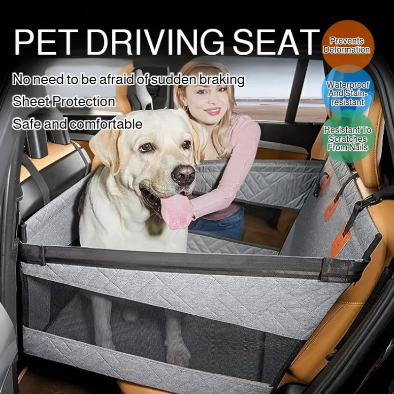 Car Pet Seat Cover Waterproof Hard-Bottom Rear Seat Dog Mat with Mesh Design Car Hammock Pet Bed for Dogs Cats Travel Accessory
