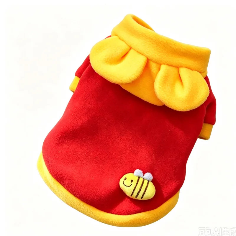 Pet winter clothes and clothing for cats, dogs, cartoon with fleece caps, small dogs, teddy pets