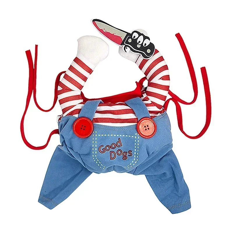 Halloween Doll Pet Chucky Costume -Funny 3D Upright Dog & Cat Outfit, Cosplay Party Clothes for ALL Puppy Kitten