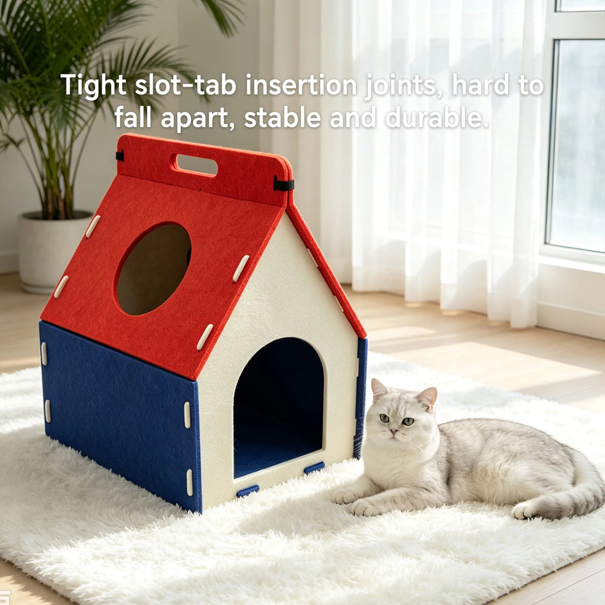 Christmas Gift - Winter Warm Felt Pet Cave Den, With A Multi-Color Design, Featuring A Top Opening And A Handle For Easy Carrying. It Is Suitable As A Secluded Resting Place Or A Tent For Young Cats.