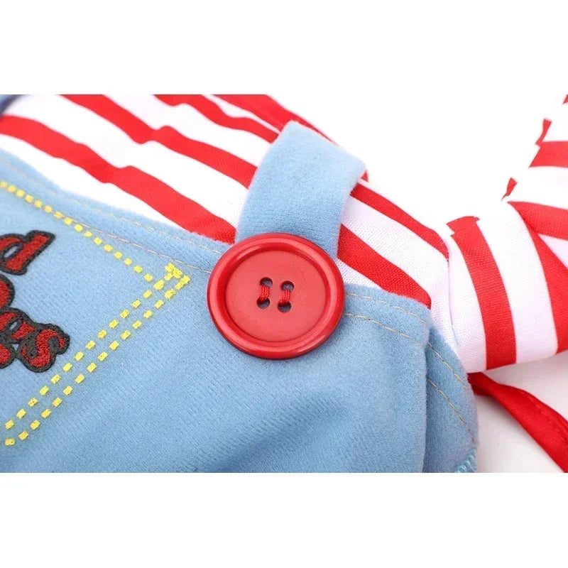Halloween Doll Pet Chucky Costume -Funny 3D Upright Dog & Cat Outfit, Cosplay Party Clothes for ALL Puppy Kitten