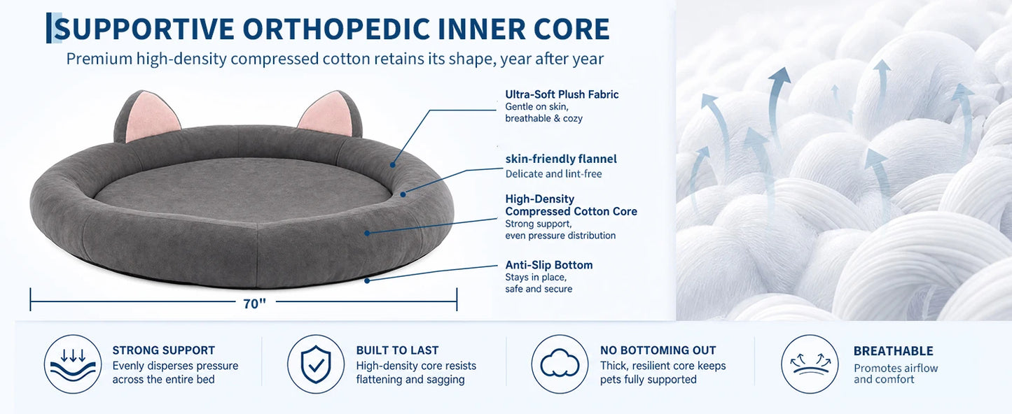 Round Dog Bed XXL Extra Large 9.8" Thick Pet Couch Memory Foam Pet Couch for Large & Senior Dogs Supportive Bolster Design Brown Grey