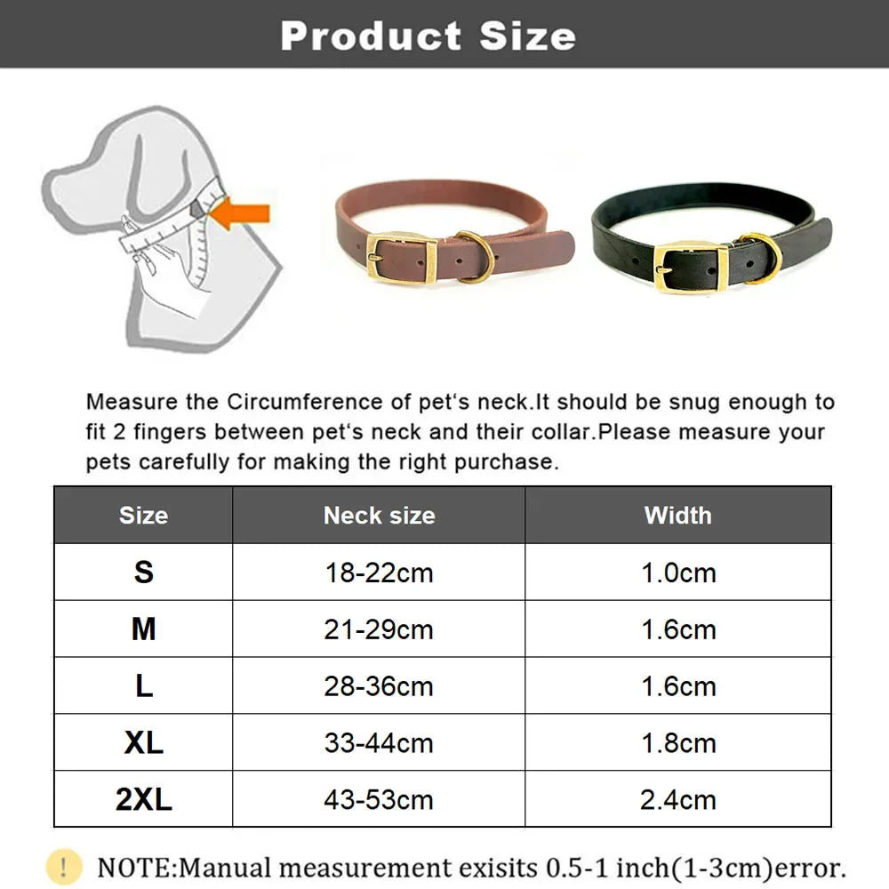 Genuine Leather Dog Collar Solid Durable Dogs Puppy Pet Collar For Small Medium Large Dogs French Bulldog Leather Cat Necklace