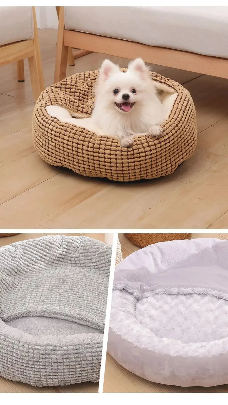 Round Pet Bed For Dog Cat Puppy House Warm Mat Winter Blankets Anti-Stress Orthopedic Fluffy Cat Dog Bed, Suitable For Winter
