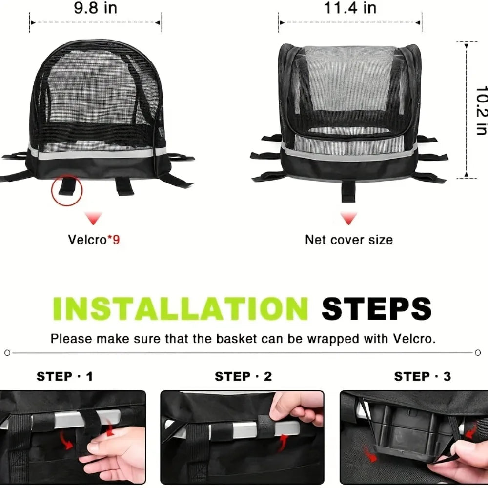 Bike Basket Cover Removable Full Zip Opening Dog Pet Bike Basket Cover Easily Put in & Take Out Breathable Net for Basket