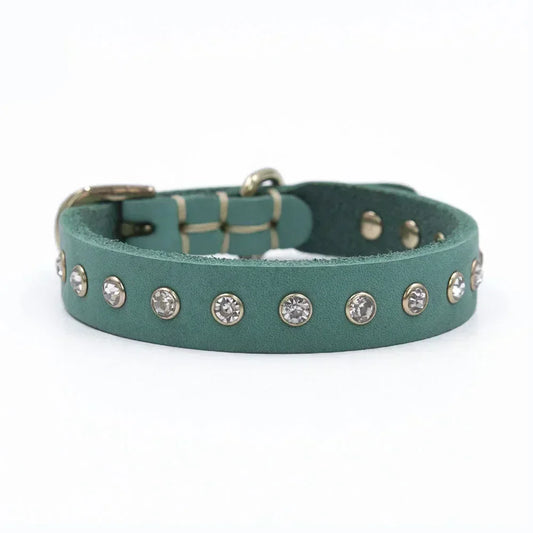 Rhinestone Puppy Dog Cat Collar Bling Kitty Collar Handmade Genuine Leather Crystal Diamond Small Pet Collar Kittens Accessories