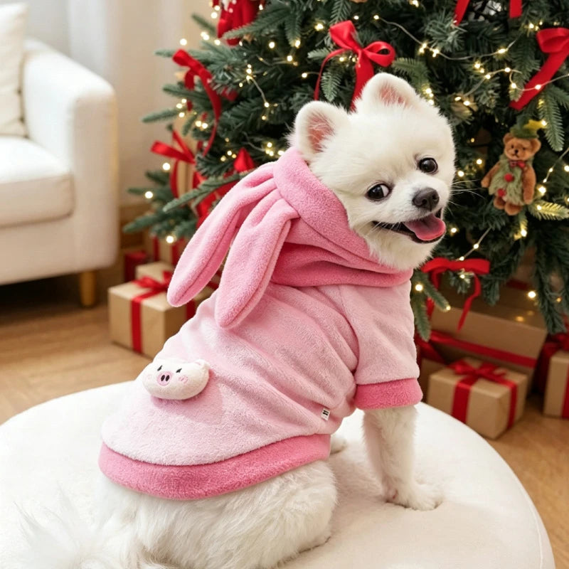 Pet winter clothes and clothing for cats, dogs, cartoon with fleece caps, small dogs, teddy pets